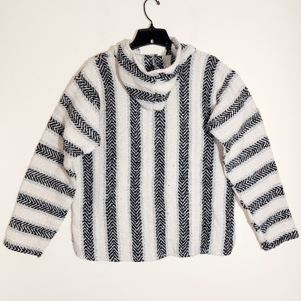 NWT Desing Baja Style Striped Hoodie Sweater Cream Black Festival Size M Poncho - Picture 7 of 12